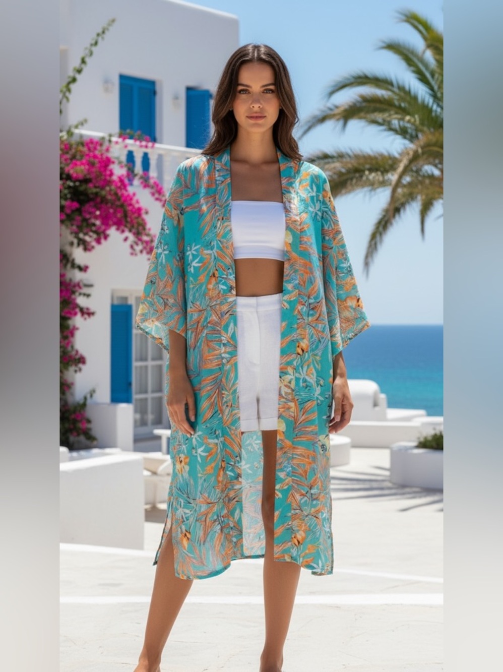 Tropical Floral Batwing Kimono Plus Size Resortwear Coverup One Size Up 2XL